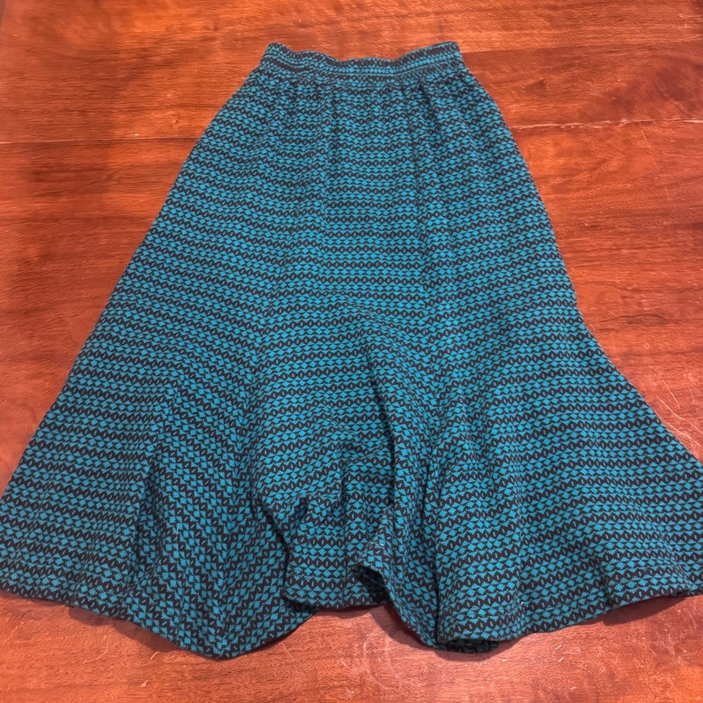 Vintage Carole Little Saint-Tropez West Teal Black Geometric Midi Skirt Size 8 - Picture 9 of 9